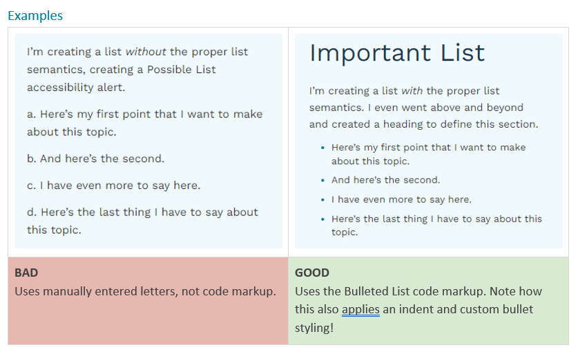 Infographic showing the dos and don'ts of bulleted lists